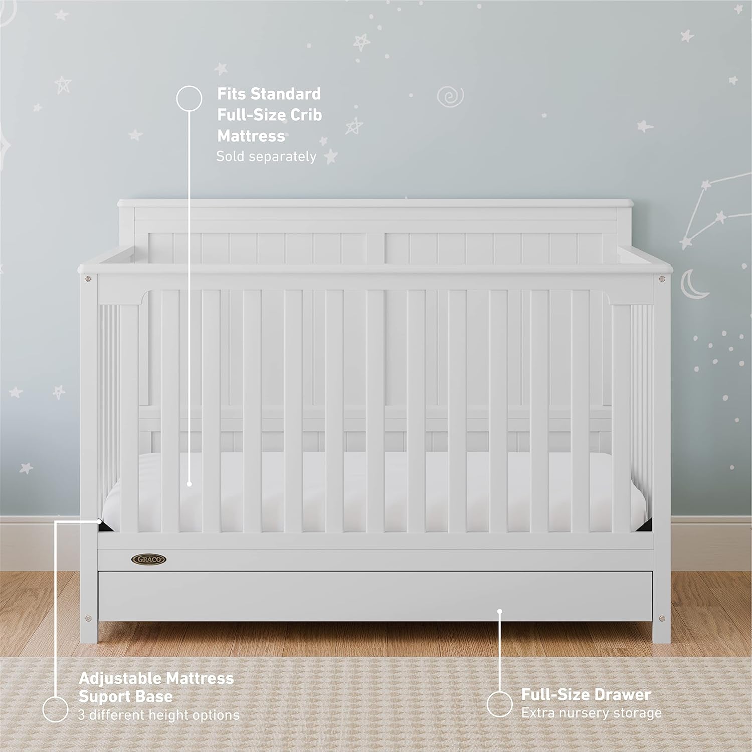 5-In-1 Convertible Crib with Drawer 