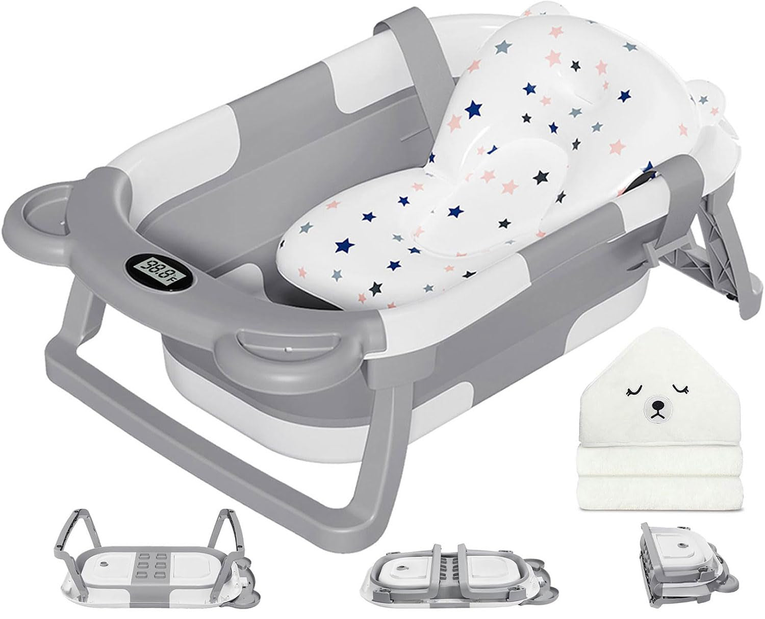 Collapsible Baby Bathtub for Newborn with Thermometer 