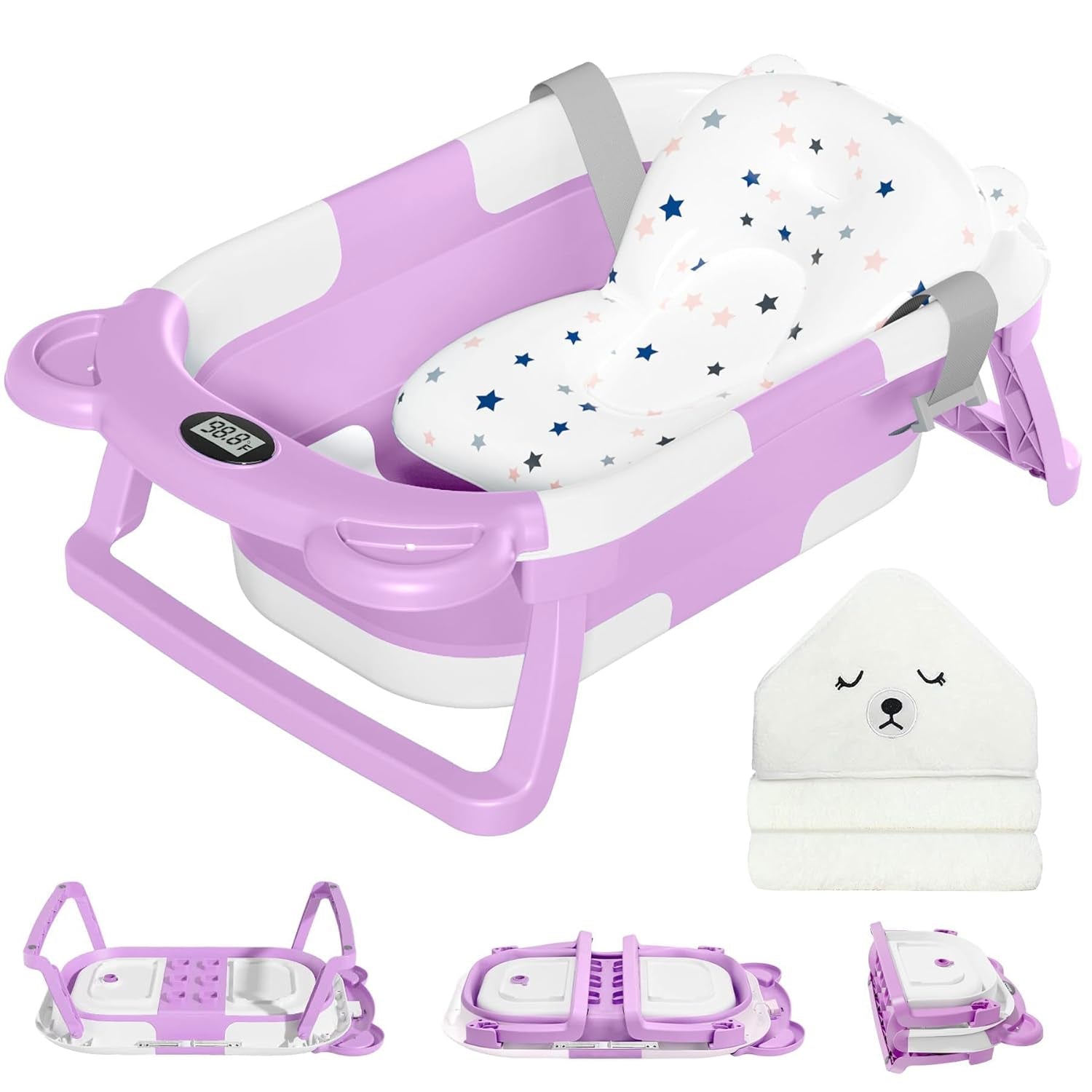 Collapsible Baby Bathtub for Newborn with Thermometer 