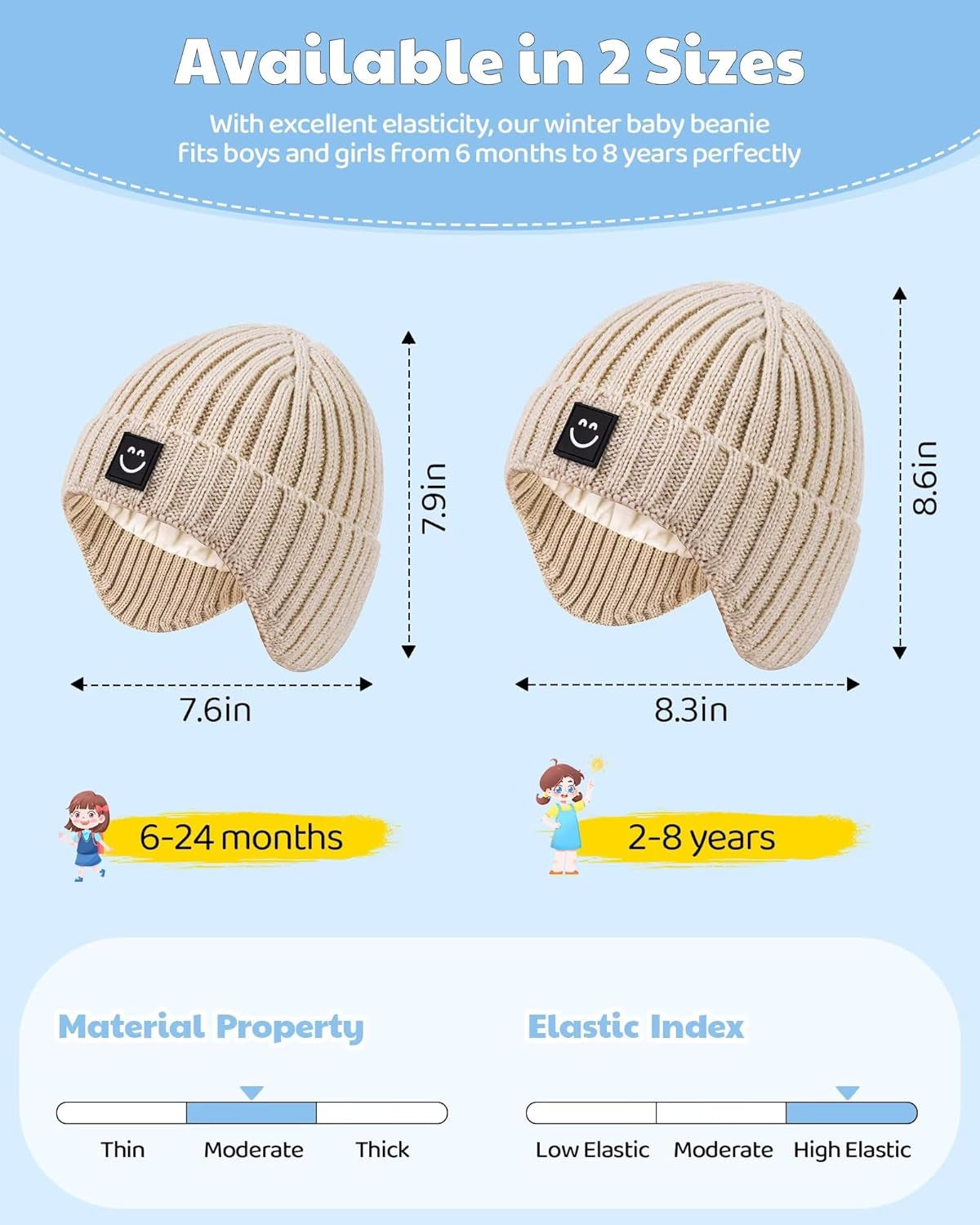 3 Pack Baby Beanie Hats with Earflaps