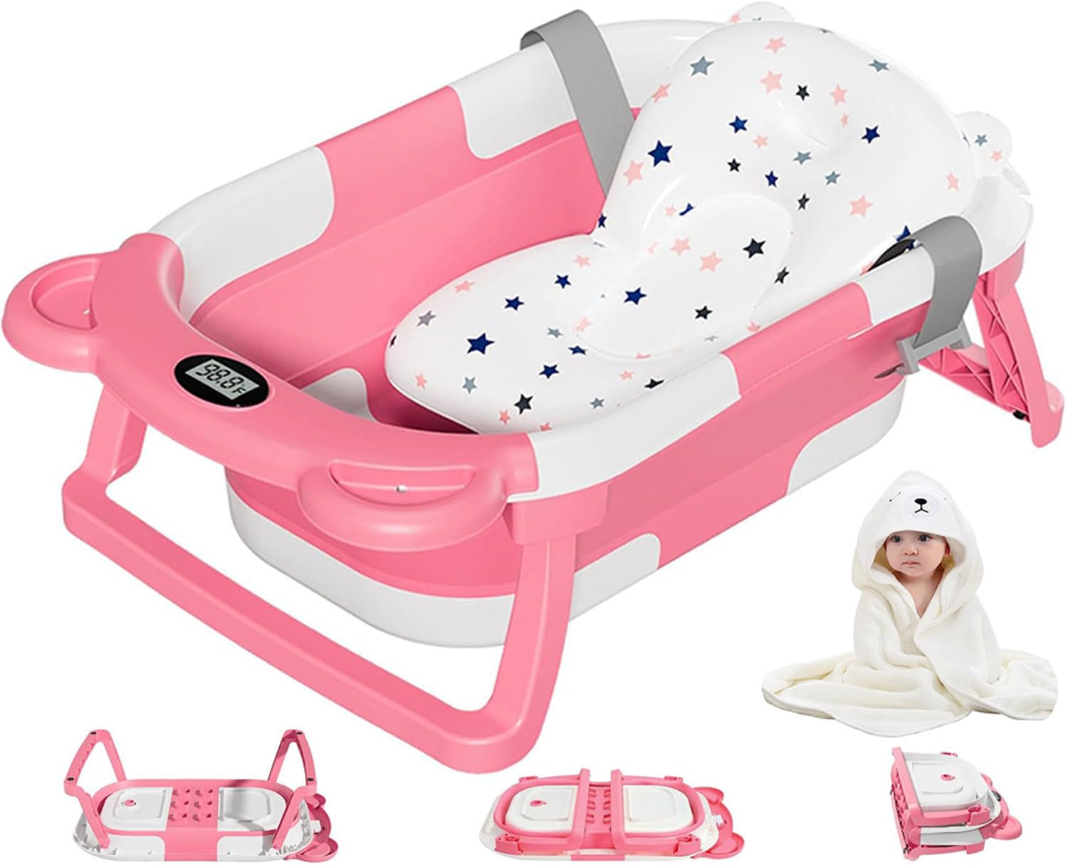 Collapsible Baby Bathtub for Newborn with Thermometer 