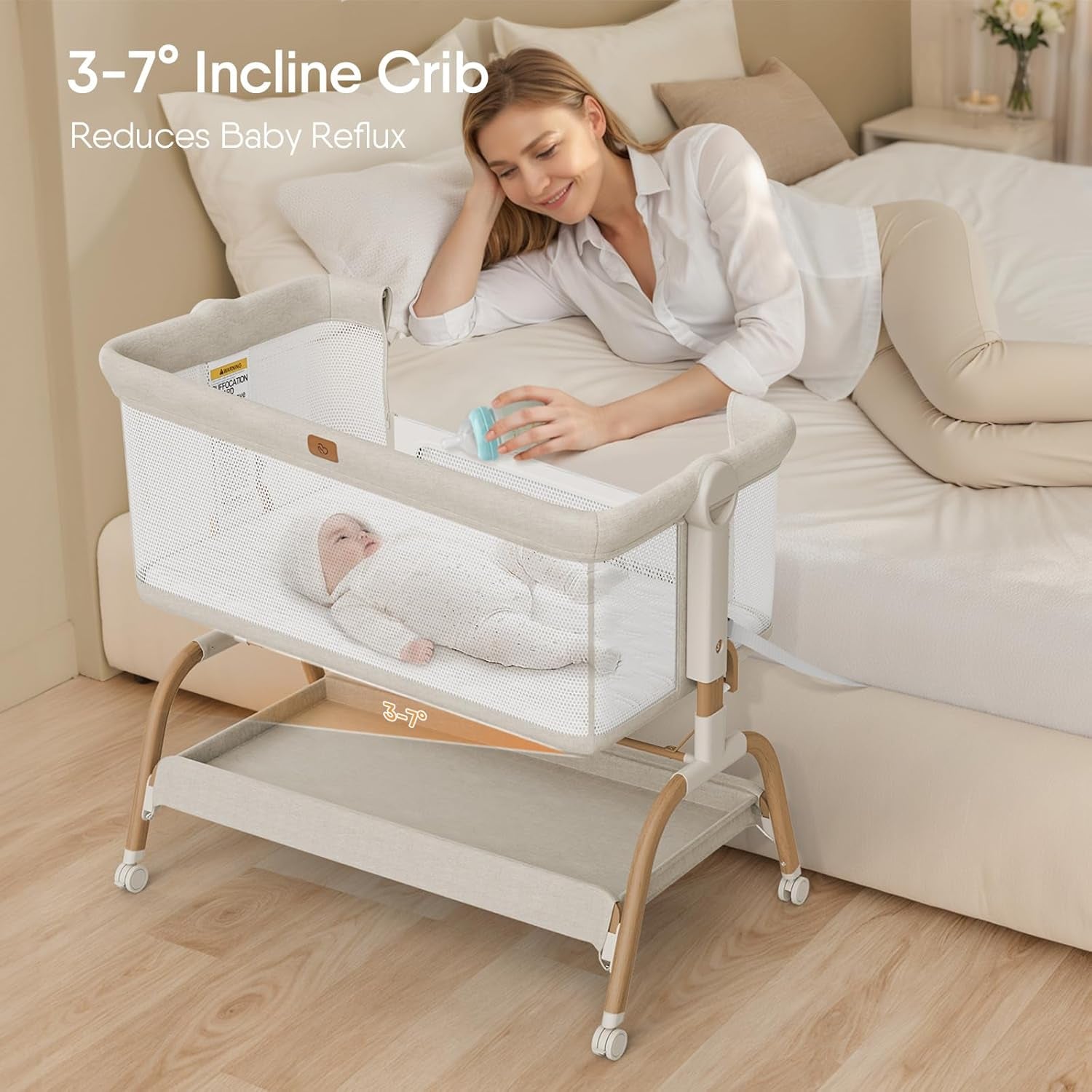3-In-1 Baby Bassinet Bedside Sleeper with Mattress 