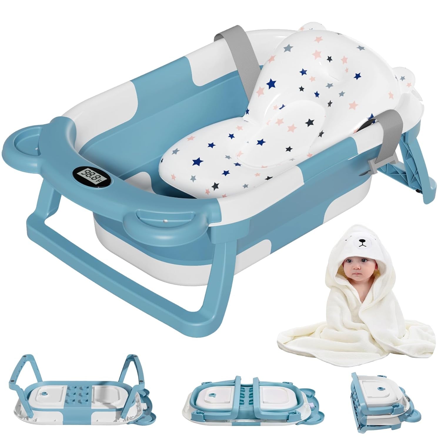 Collapsible Baby Bathtub for Newborn with Thermometer 