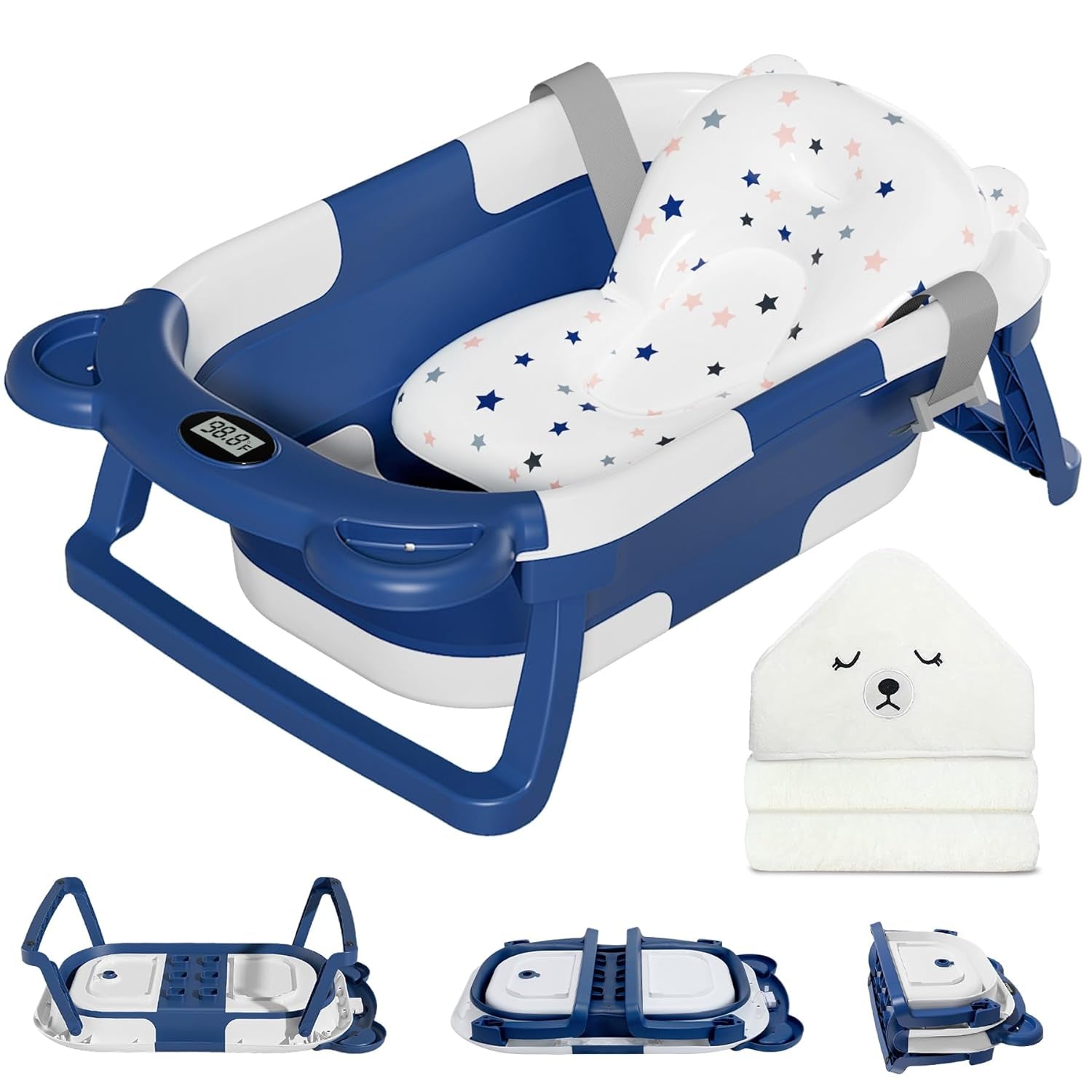 Collapsible Baby Bathtub for Newborn with Thermometer 