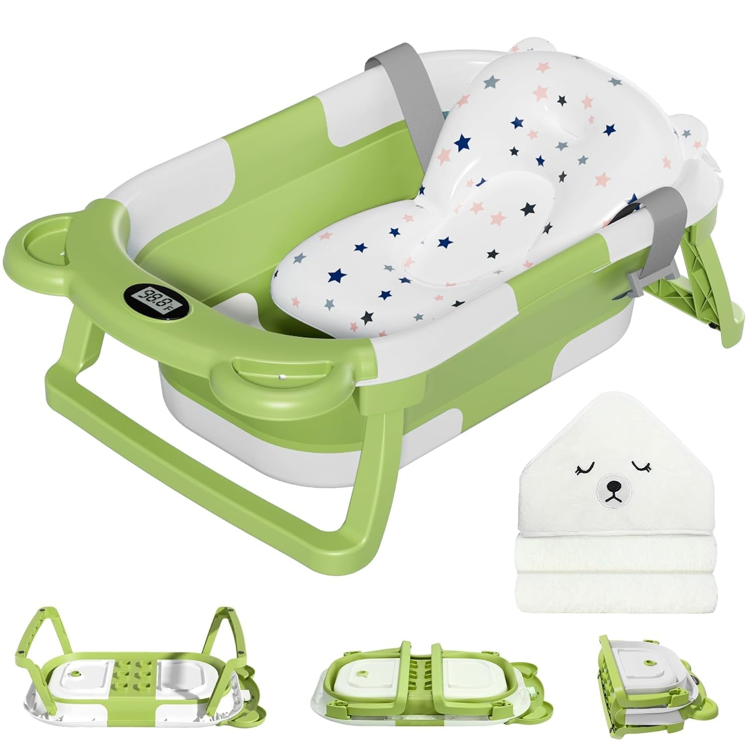 Collapsible Baby Bathtub for Newborn with Thermometer 